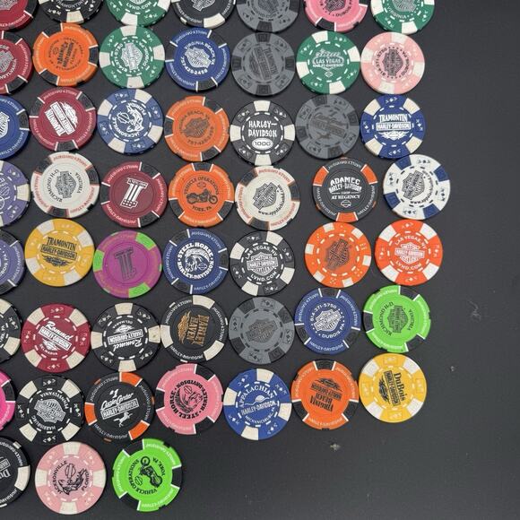 Huge Lot Of 185 Harley Davidson & 1 Indian Poker Chips Destinations Rare Vintage - Picture 7 of 8